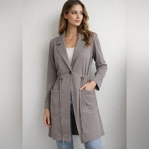 Terrera Helen Drawstring Jacket Coat Taupe Bamboo Blend Lightweight NEW